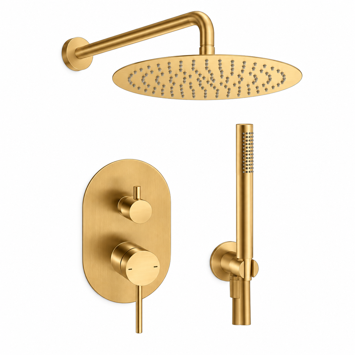 M Project Tube Concealed Bath/Shower Mixer Set - Brushed Gold PVD – high-resolution product image on white background