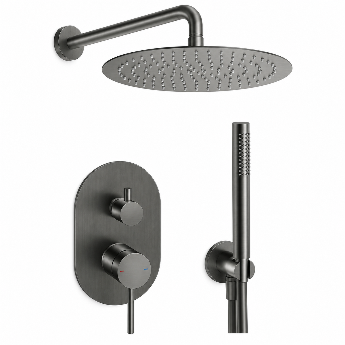 M Project Tube Concealed Bath/Shower Mixer Set - Brushed Gun Metal PVD – high-resolution product image on white background