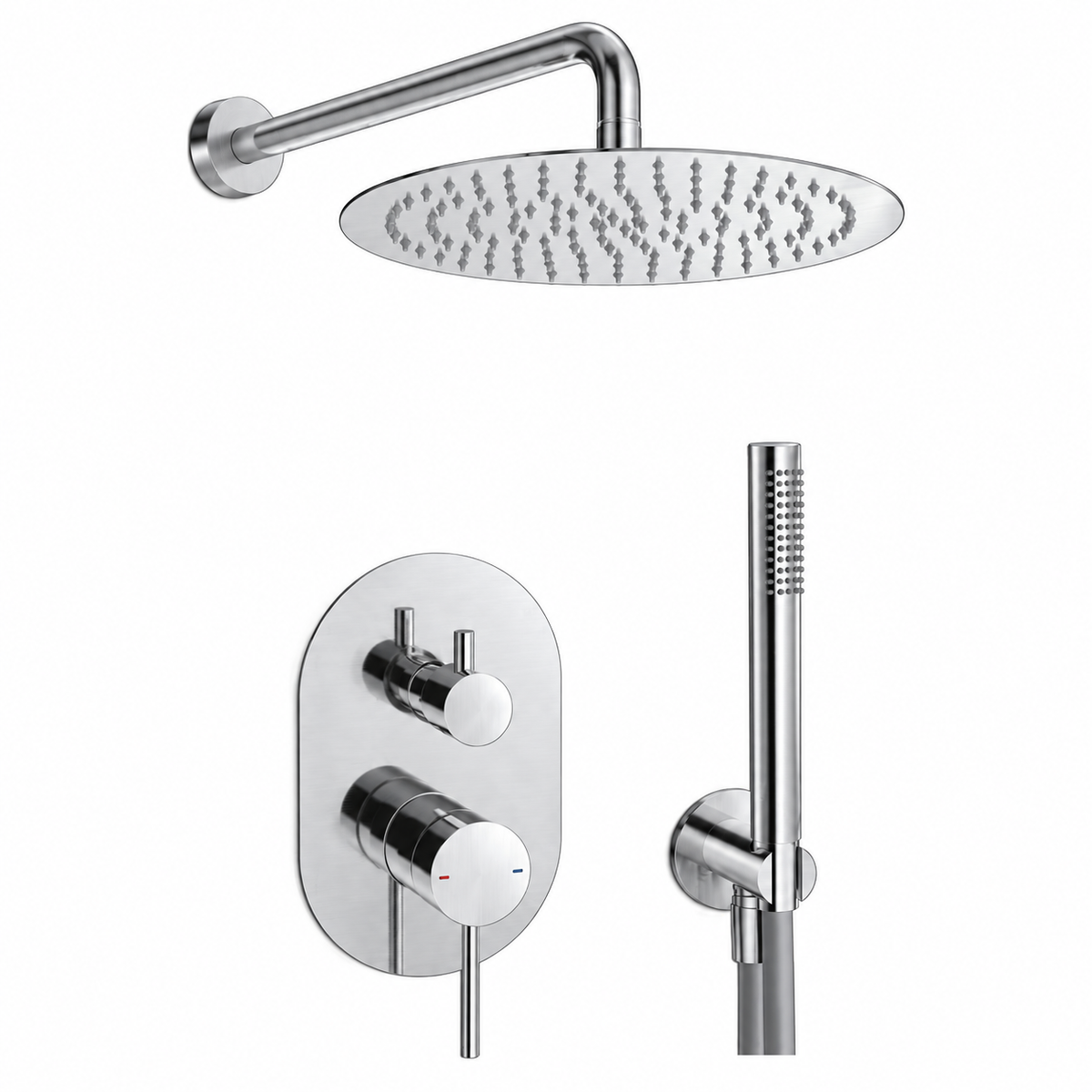 M Project Tube Concealed Bath/Shower Mixer Set - Inox – high-resolution product image on white background