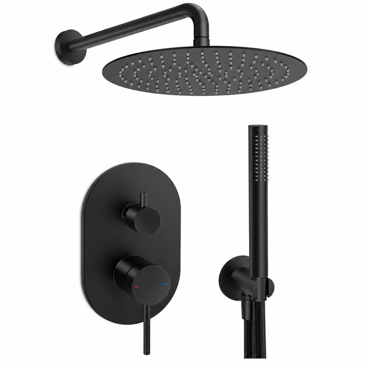 M Project Tube Concealed Bath/Shower Mixer Set - Matt Black – high-resolution product image on white background