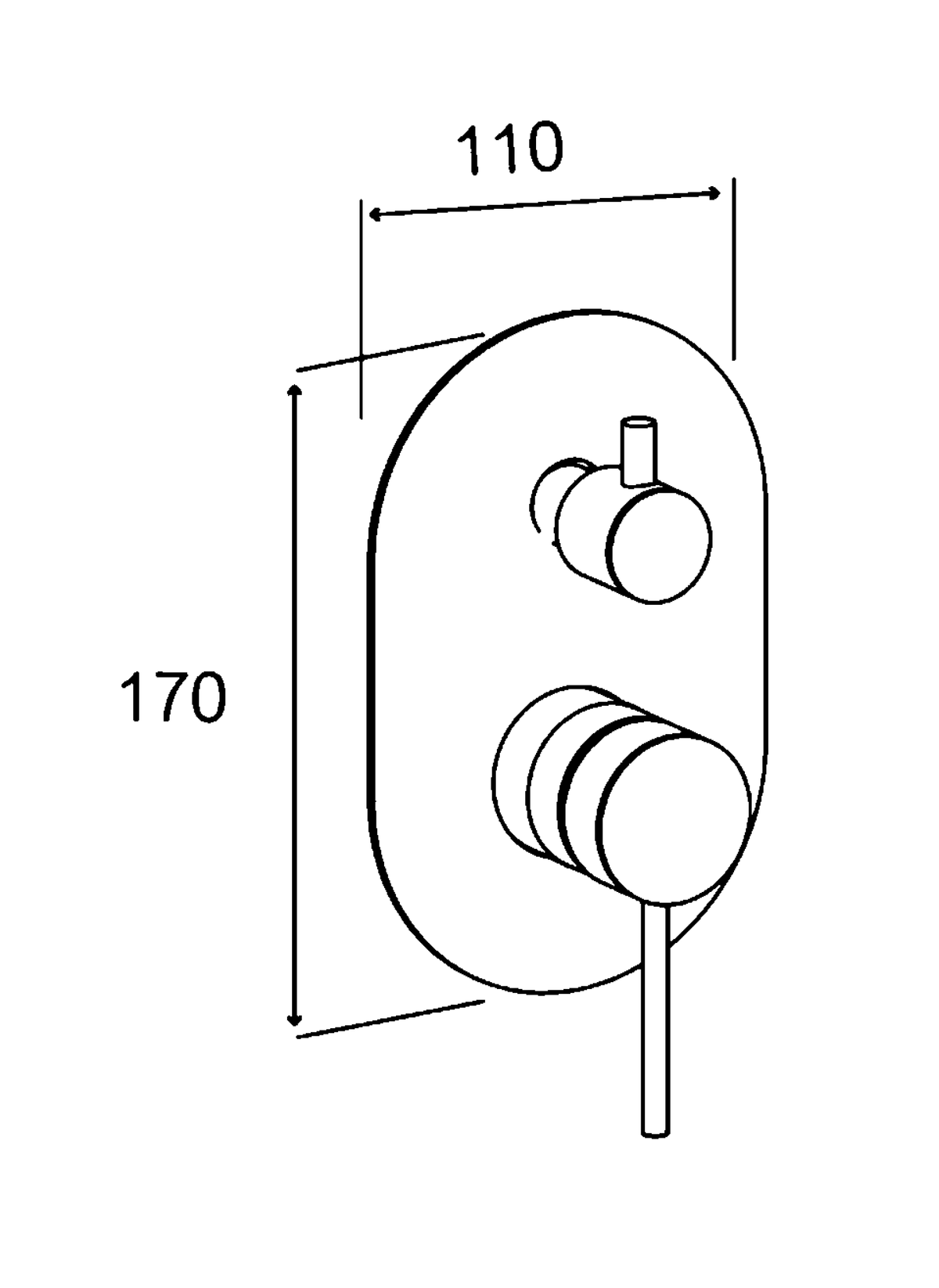 M Project Tube Concealed Bath/Shower Mixer Set — technical dimensions from Papapetrou catalogue