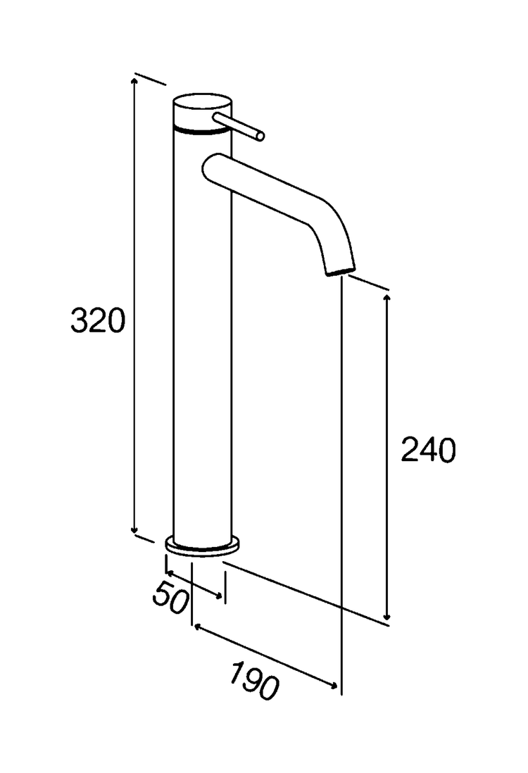 M Project Tube High Wash-Basin Mixer — technical dimensions from Papapetrou catalogue