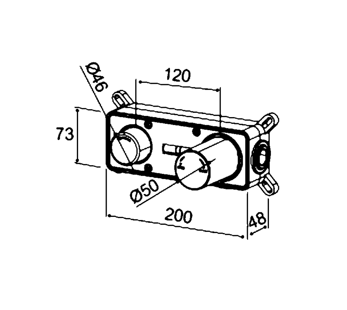 M Project Universal Inner Body with Installation Box for Concealed Wash-Basin Mixer — technical dimensions from Papapetrou catalogue