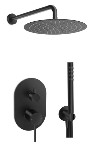 M Project Tube Concealed Bath/Shower Mixer Set - Matt Black on white background