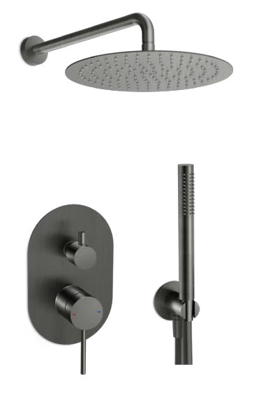 M Project Tube Concealed Bath/Shower Mixer Set - Brushed Gun Metal PVD on white background