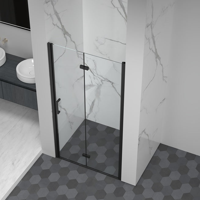 BI-FOLD SHOWER DOOR CLEAR GLASS WITH BLACK FRAME