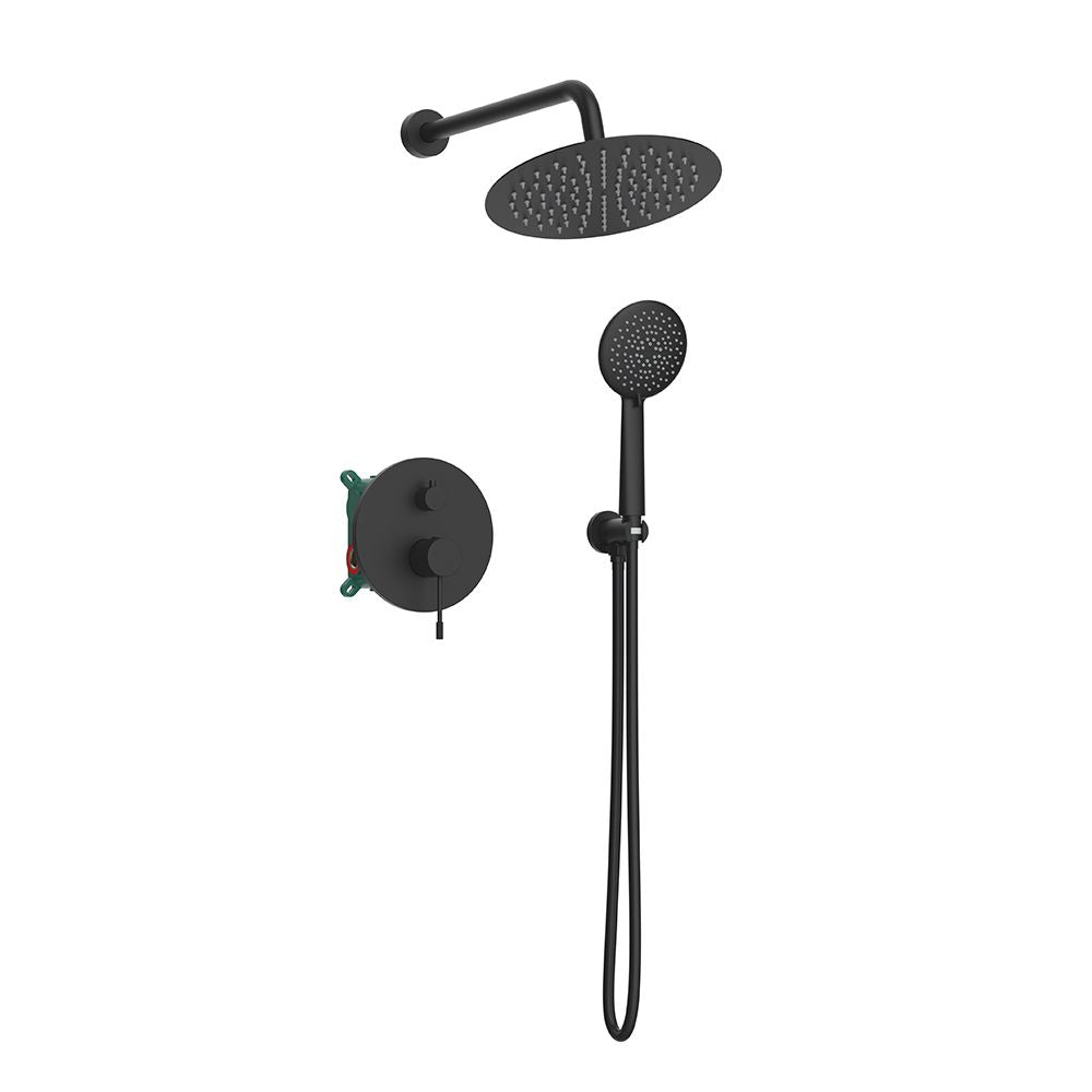 Orabella Terra Black matt - Concealed Shower set with a concealed 2 way bath shower mixer, a shower head Ø250 with an extention arm and a raindance 3 jet hand shower with a flex hose and a shower holder