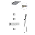 Orabella Piovere - Concealed, thermostatic 4 outlet rain shower set with a concealed 53.2X24.2 cm shower head with 3 square jets, a hand shower with a flex hose and a shower holder