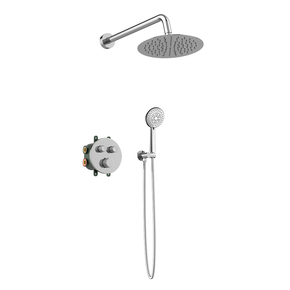 Orabella Terra|Preciosa - Brazen thermostatic, press button shower set with a circular shower head Ø250 Chrome