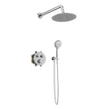 Orabella Terra|Preciosa - Brazen thermostatic, press button shower set with a circular shower head Ø250 Chrome