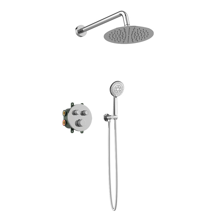 Orabella Terra|Preciosa - Brazen thermostatic, press button shower set with a circular shower head Ø250 Chrome
