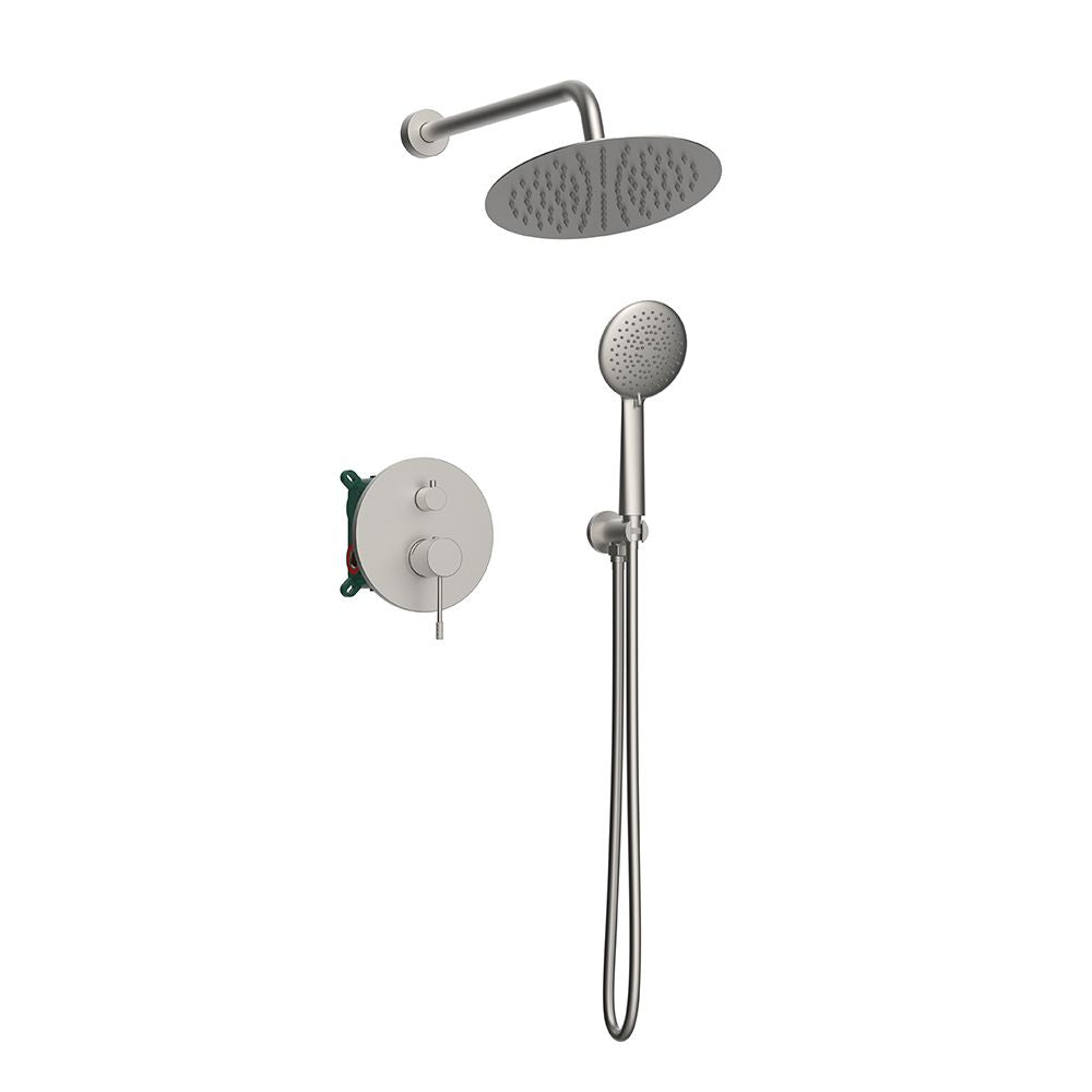 Orabella Terra Brushed nickel - Concealed Shower set with a concealed 2 way bath shower mixer, a shower head Ø250 with an extention arm and a raindance 3 jet hand shower with a flex hose and a shower holder