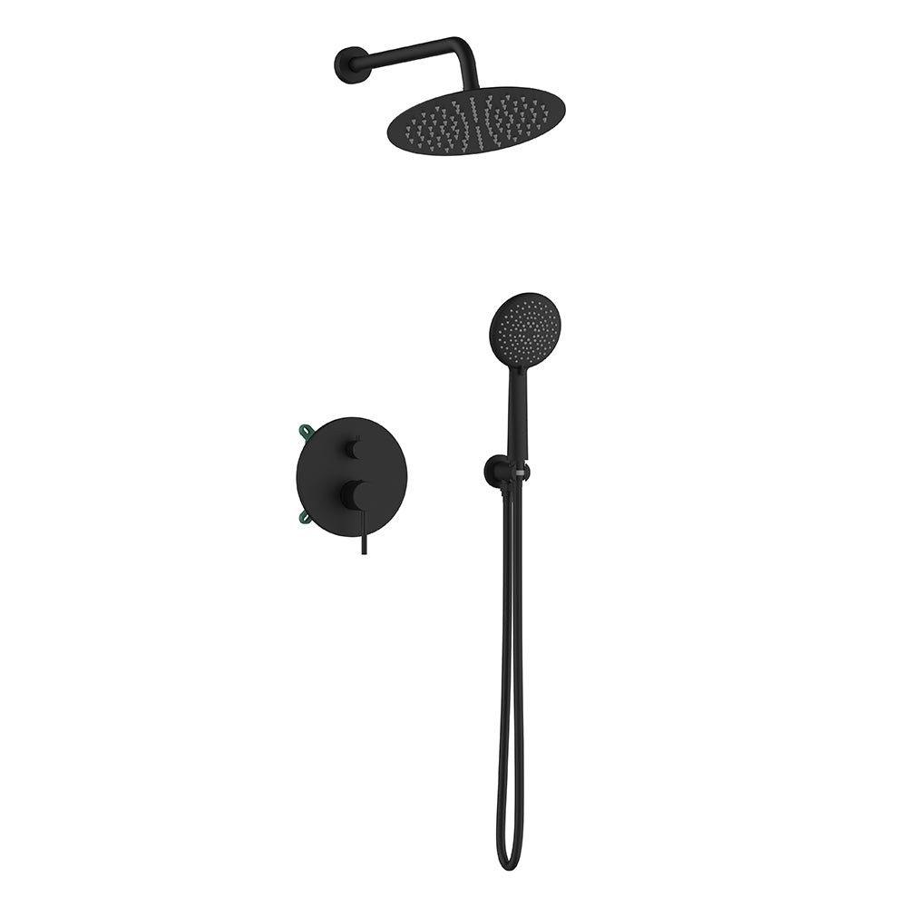 Orabella Preciosa Black matt - Concealed Shower set with a concealed 2 way bath shower mixer, a shower head Ø250 with an extention arm and a raindance 5 function hand shower with a flex hose and a shower holder