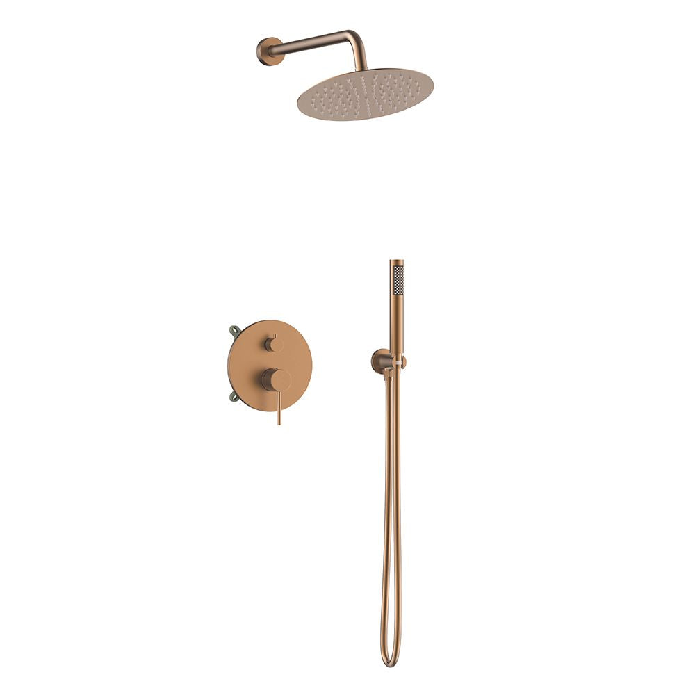 Orabella Preciosa Brushed rose gold - Concealed Shower set with a concealed 2 way bath shower mixer, a shower head Ø250 with an extention arm and a metalic hand shower with a flex hose and a shower holder