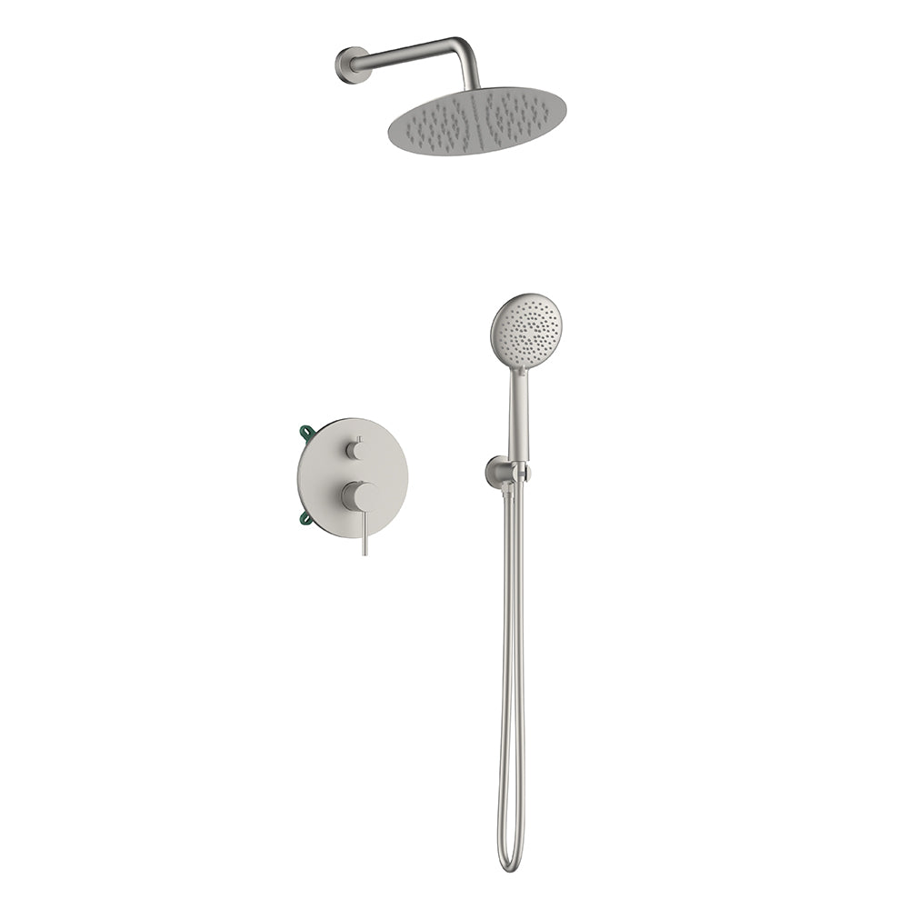 Orabella Preciosa Brushed nickel - Concealed Shower set with a concealed 2 way bath shower mixer, a shower head Ø250 with an extention arm and a raindance 5 function hand shower with a flex hose and a shower holder