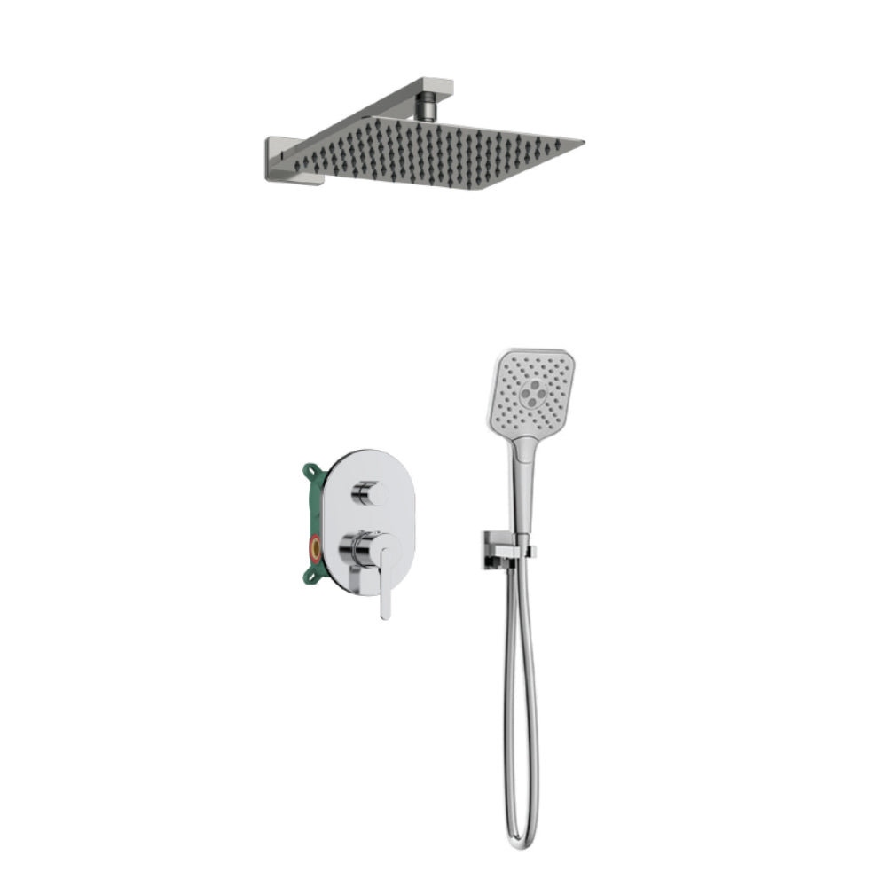 Orabella Marea - Concealed Shower set with a concealed 2 way bath shower mixer, a shower head 250X250 with an extention arm and a raindance 5 function hand shower with a flex hose and a shower holder Chrome