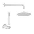 Set Circular shower head Orabella White matt - shower head extention arm , water supply elbow shower outlet and metalic hand shower
