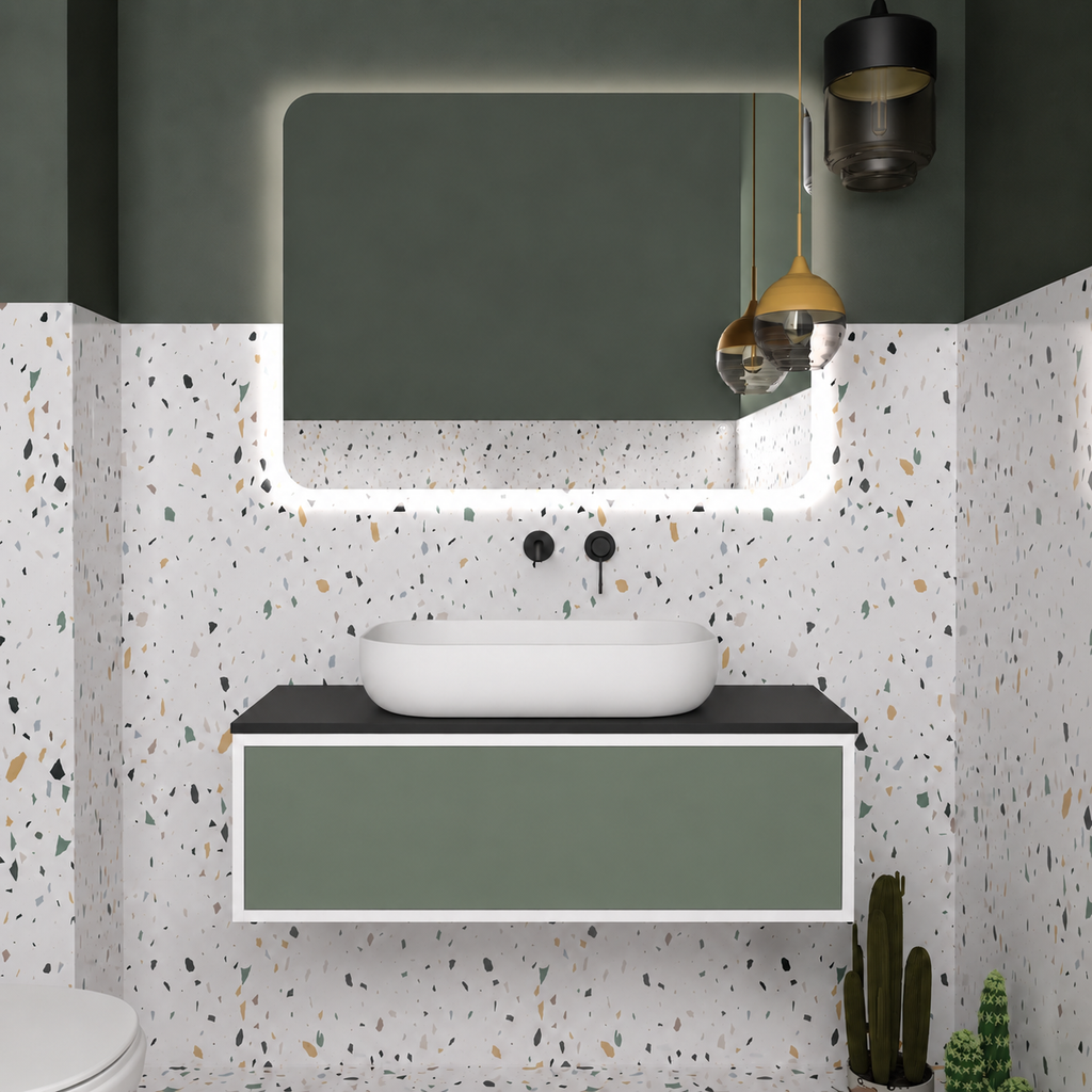 Drawer vanity; cabinet101; drawer162; black countertop