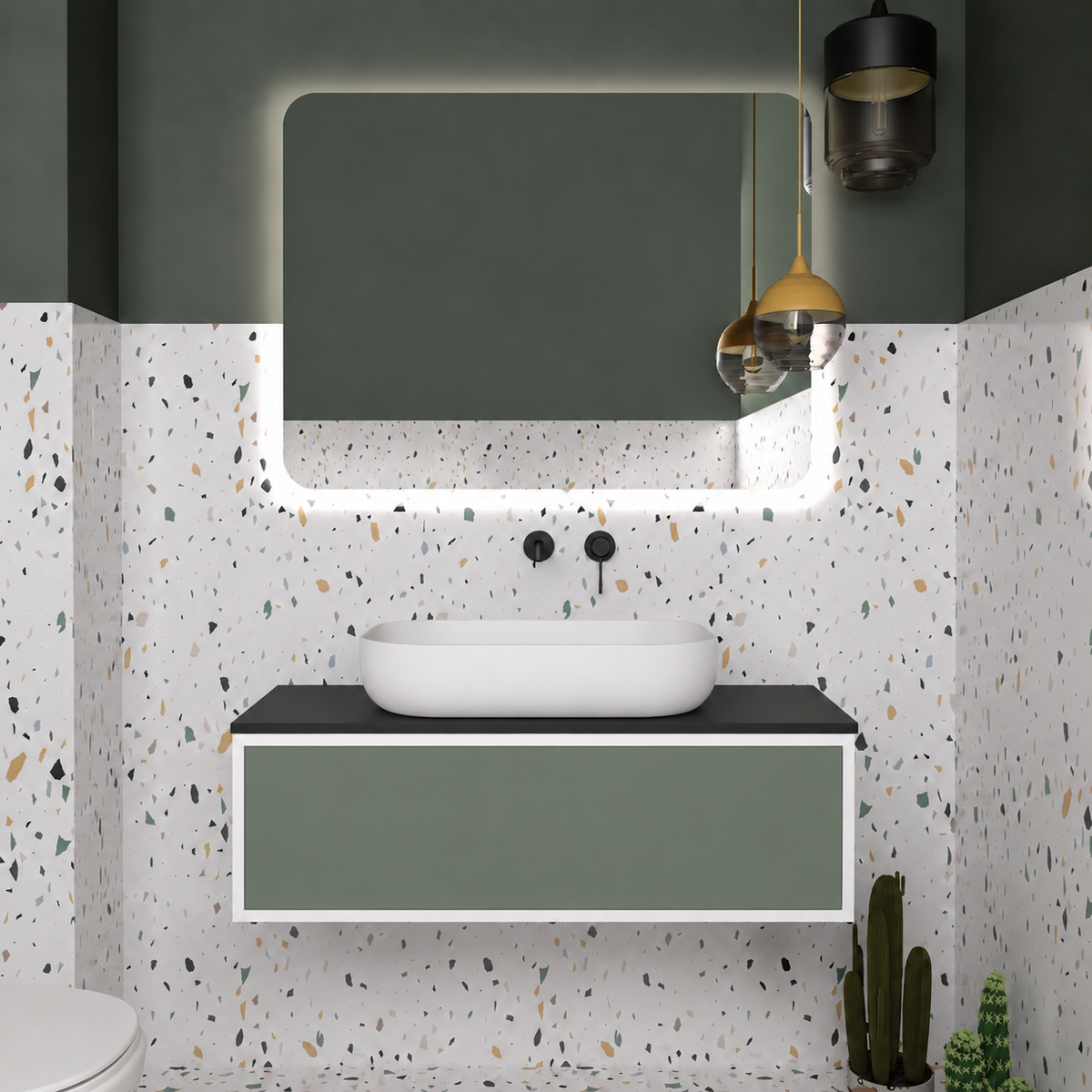 Drawer vanity; cabinet101; drawer162; black countertop