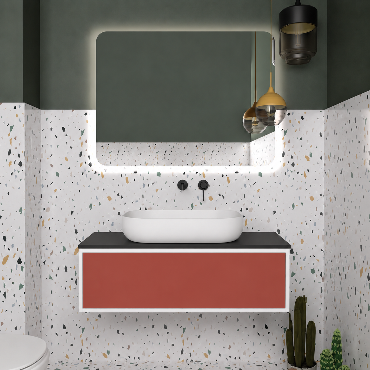 Drawer vanity; cabinet101; drawer165; black countertop