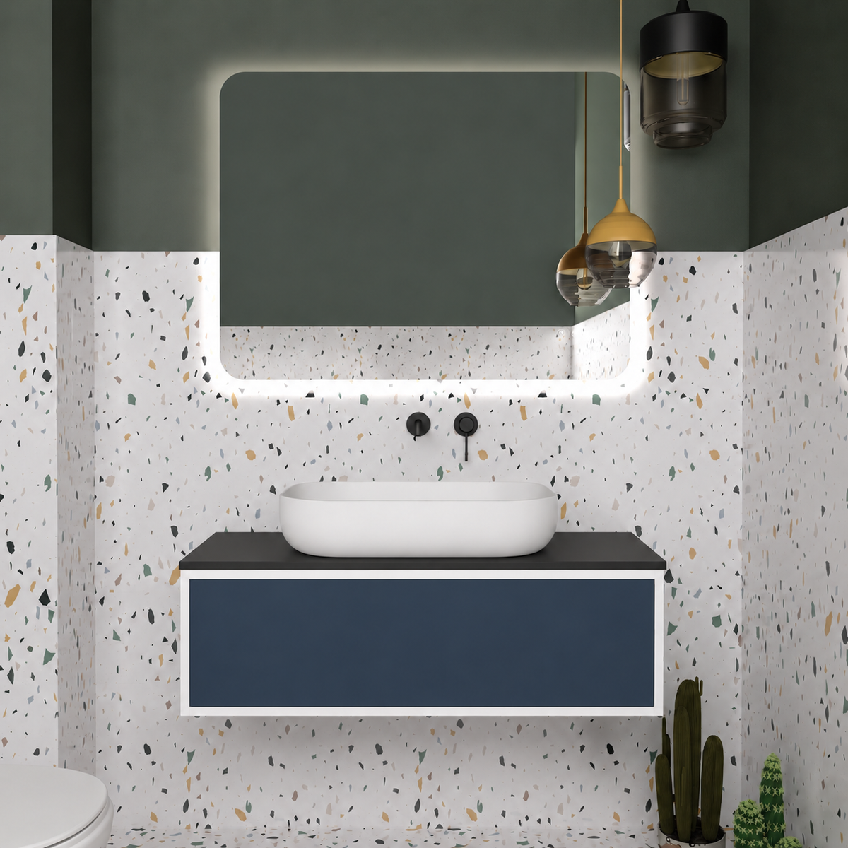 Drawer vanity; cabinet101; drawer167; black countertop