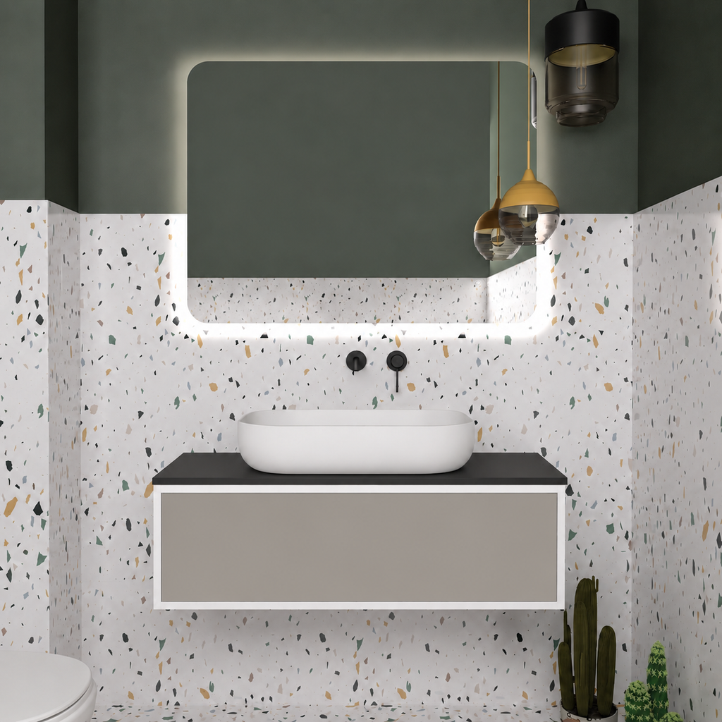 Drawer vanity; cabinet101; drawer194; black countertop