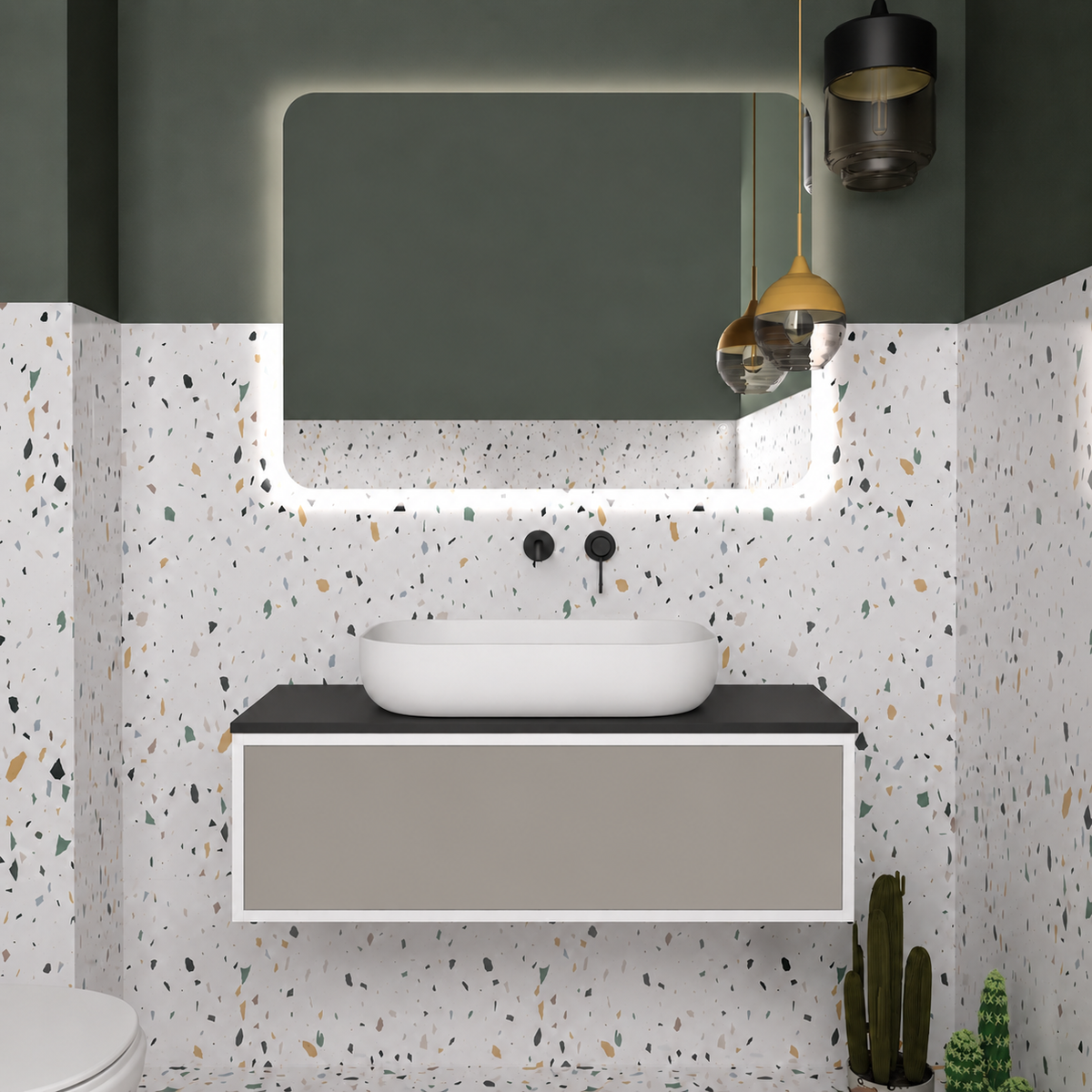 Drawer vanity; cabinet101; drawer194; black countertop