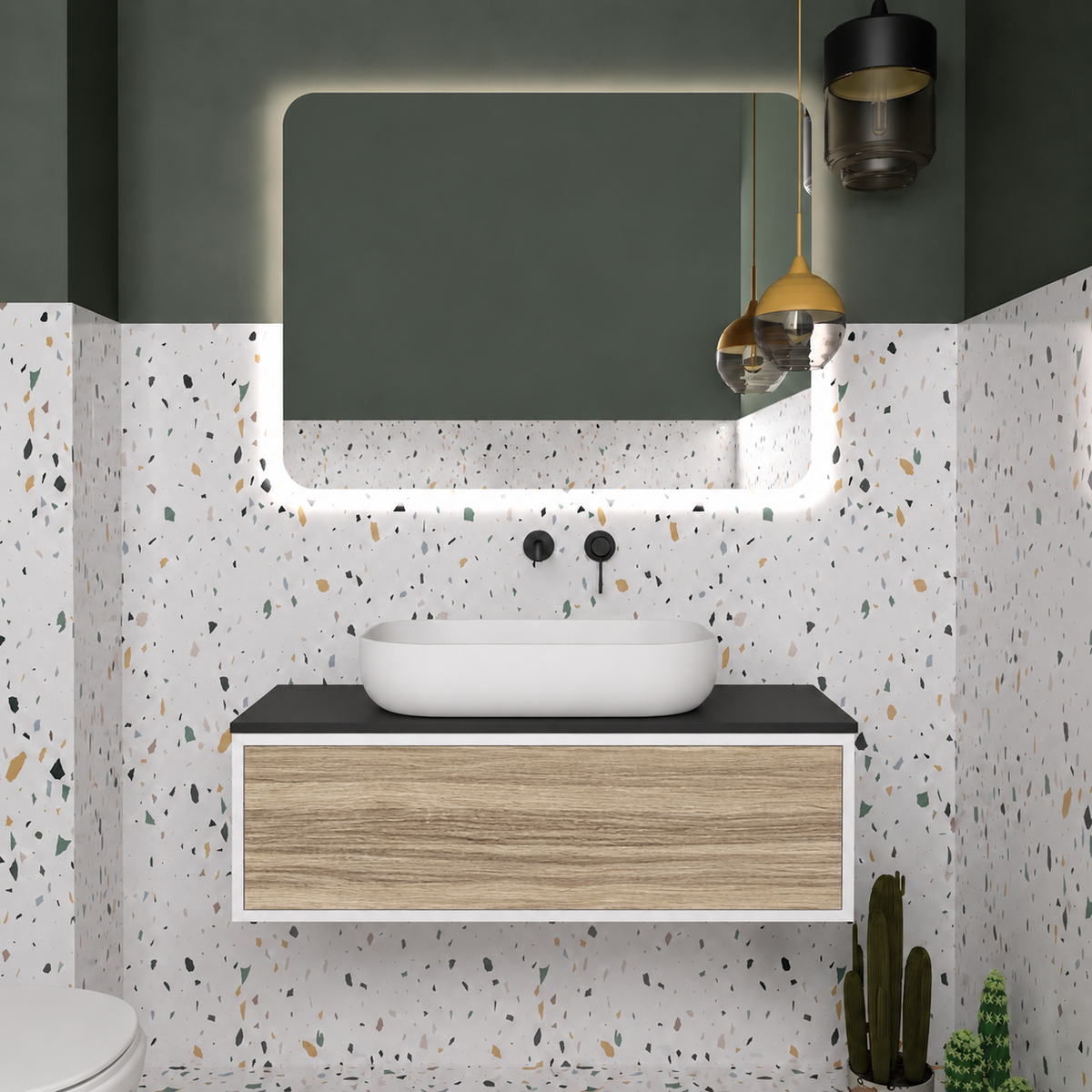Drawer vanity; cabinet101; drawer390; black countertop