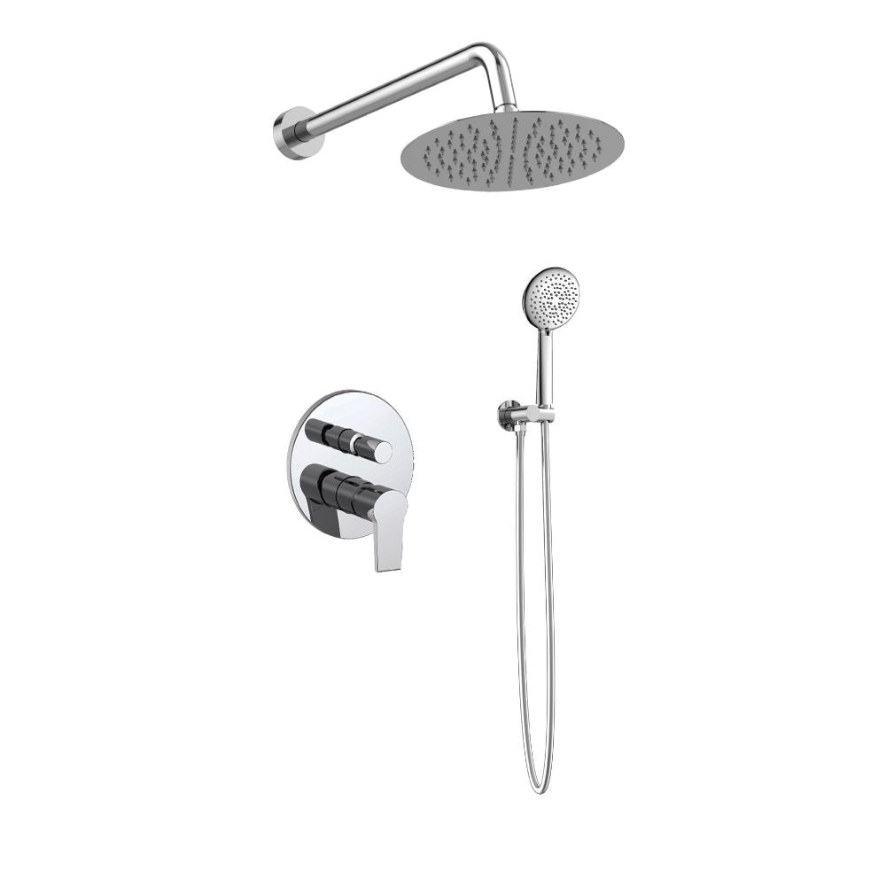 Orabella Falcon set - Concealed 2 way bath shower mixer, shower set, shower supply elbow with circular stainless steel head Ø250 and a 30cm shower arm