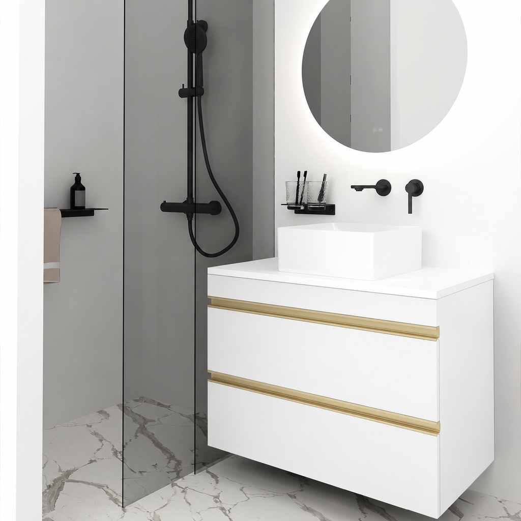 Orabella Vision 60 / 80 - Finish 101 / White countertop / Brushed Gold Gola
