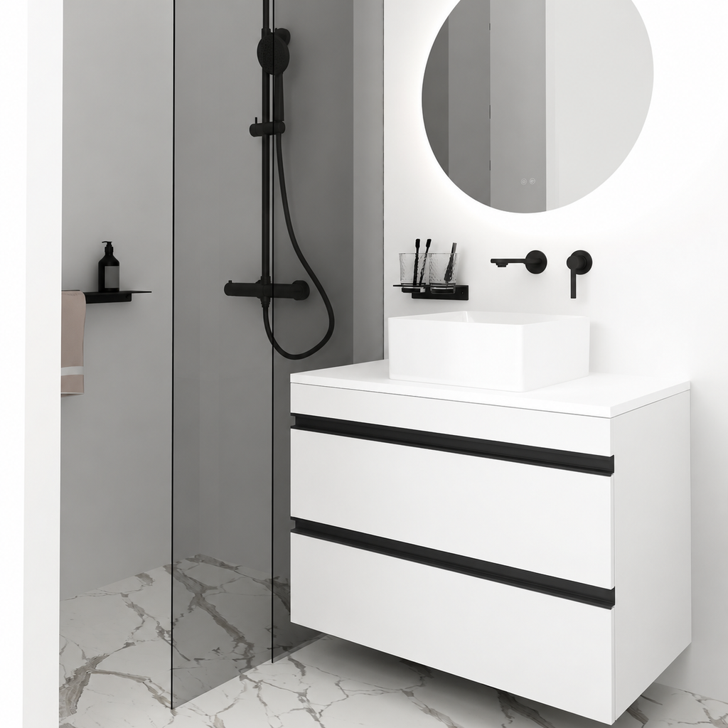 Orabella Vision 60 / 80 - Finish 101 / White countertop / Matt Black Gola