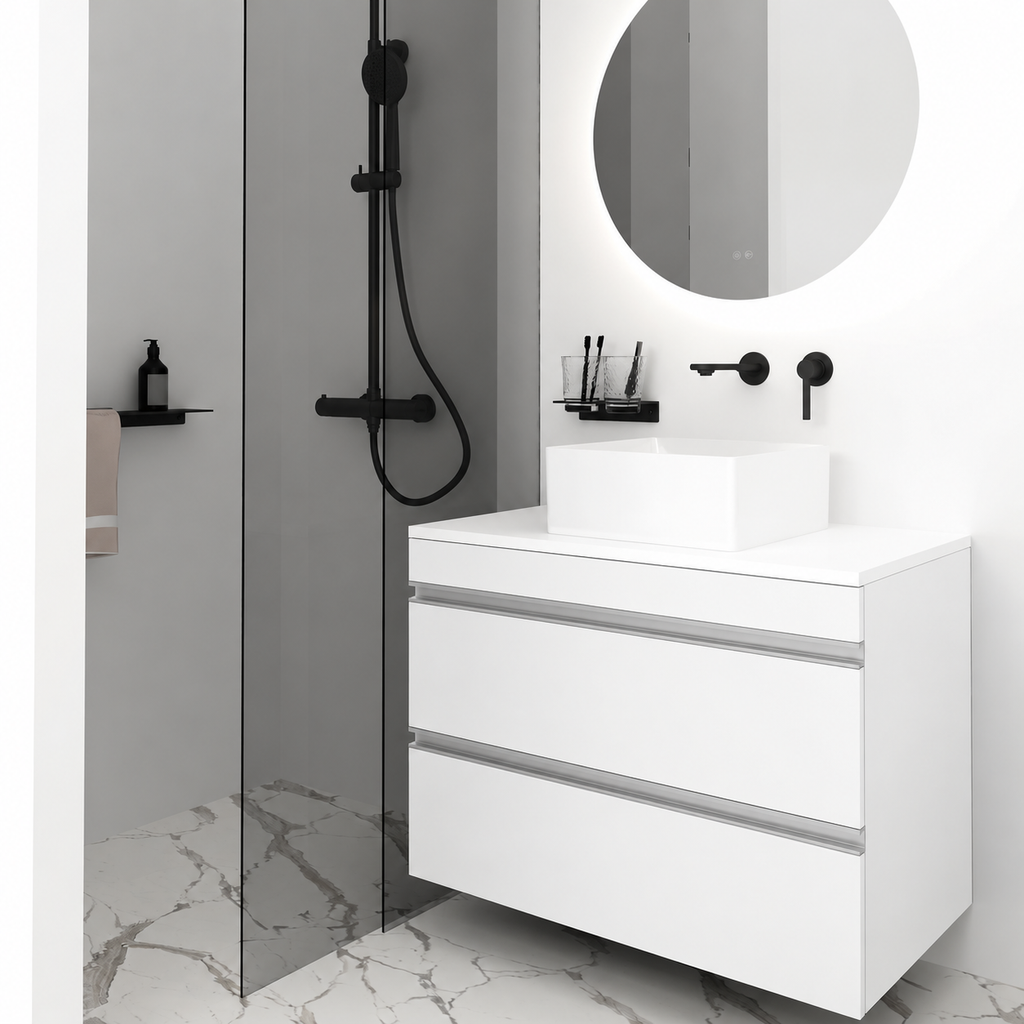 Orabella Vision 60 / 80 - Finish 101 / White countertop / Natural Aluminium Gola