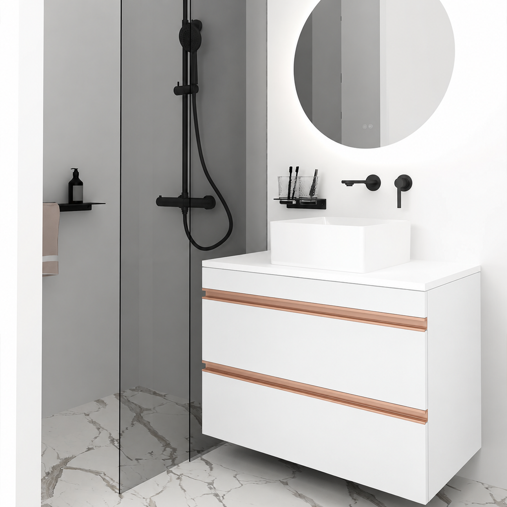 Orabella Vision 60 / 80 - Finish 101 / White countertop / Rose Gold Gola