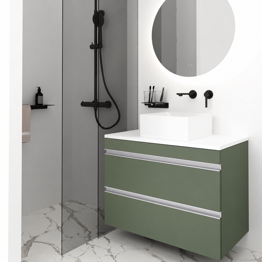 Orabella Vision 60 / 80 - Finish 162 / White countertop / Natural Aluminium Gola