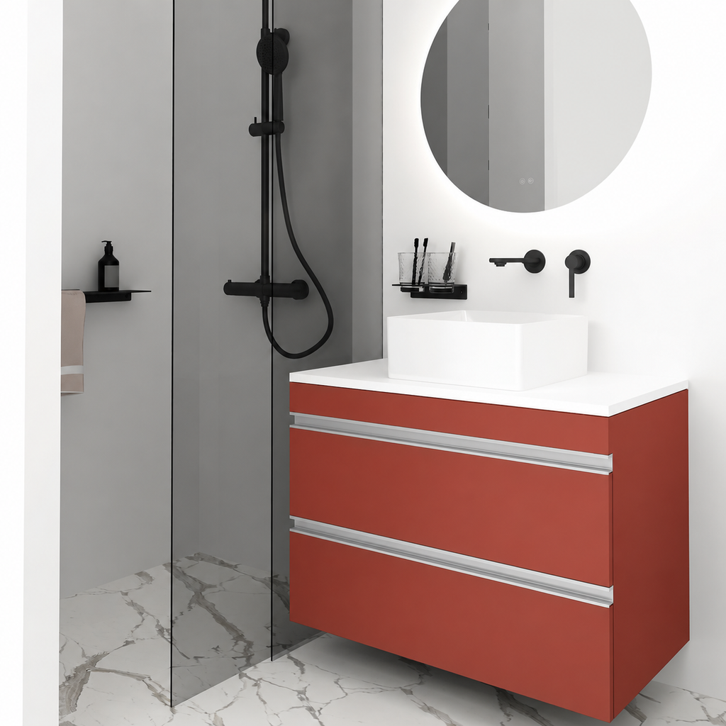 Orabella Vision 60 / 80 - Finish 165 / White countertop / Natural Aluminium Gola