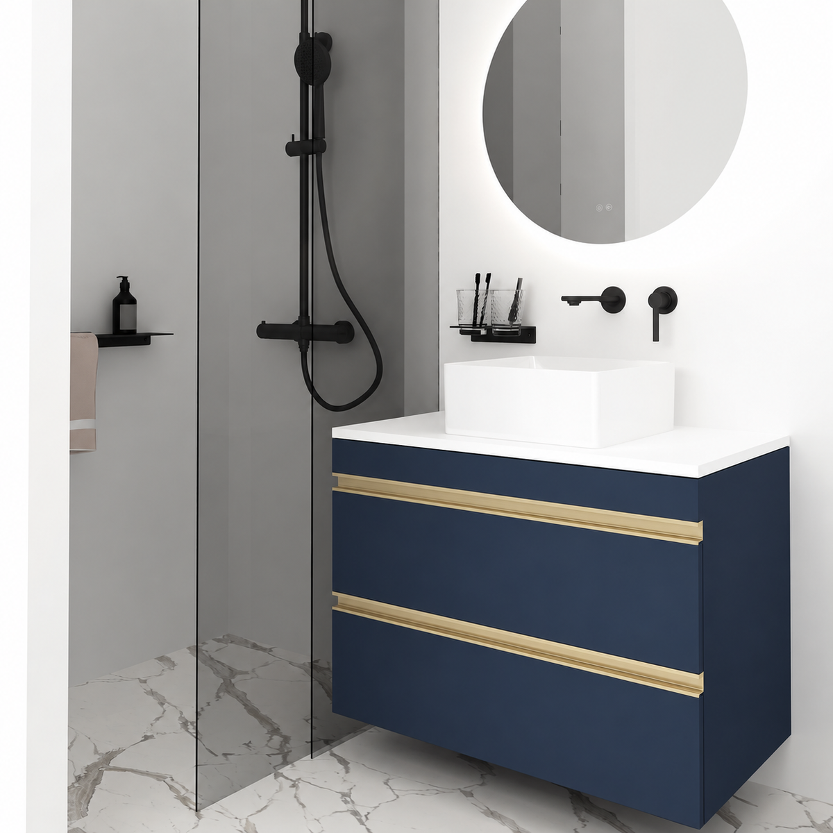 Orabella Vision 60 / 80 - Finish 167 / White countertop / Brushed Gold Gola