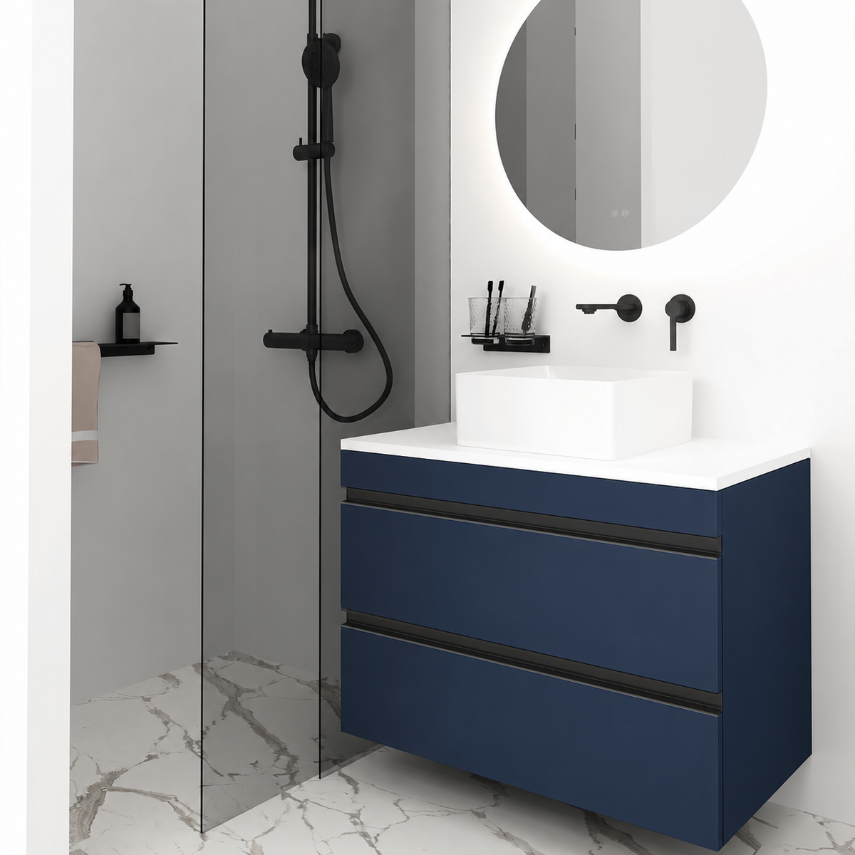 Orabella Vision 60 / 80 - Finish 167 / White countertop / Matt Black Gola