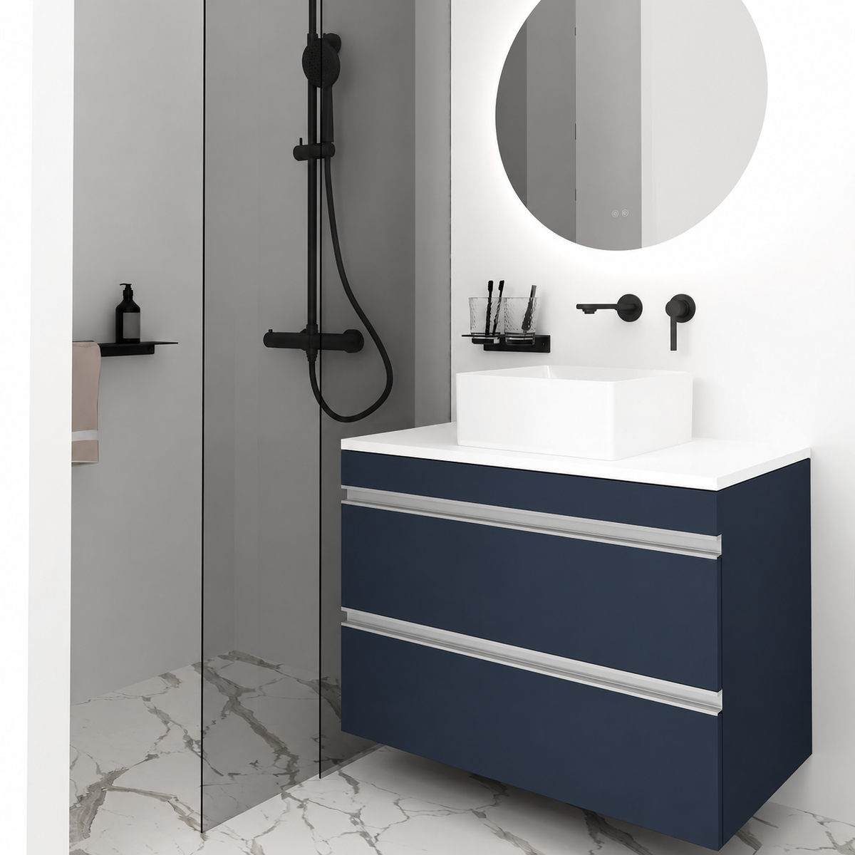 Orabella Vision 60 / 80 - Finish 167 / White countertop / Natural Aluminium Gola
