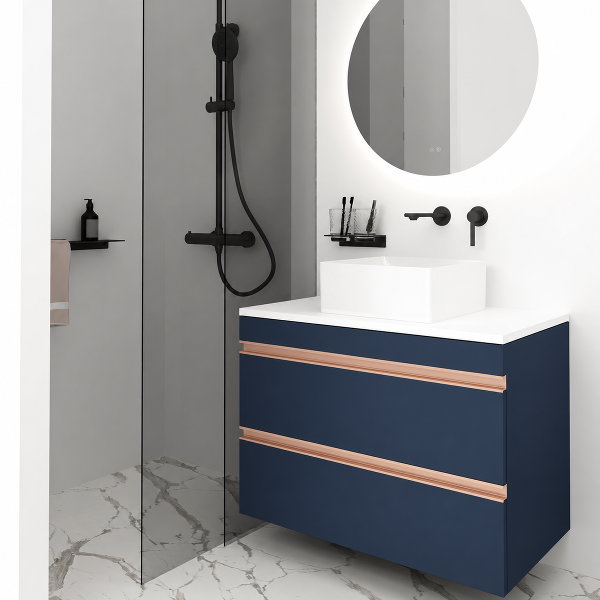 Orabella Vision 60 / 80 - Finish 167 / White countertop / Rose Gold Gola