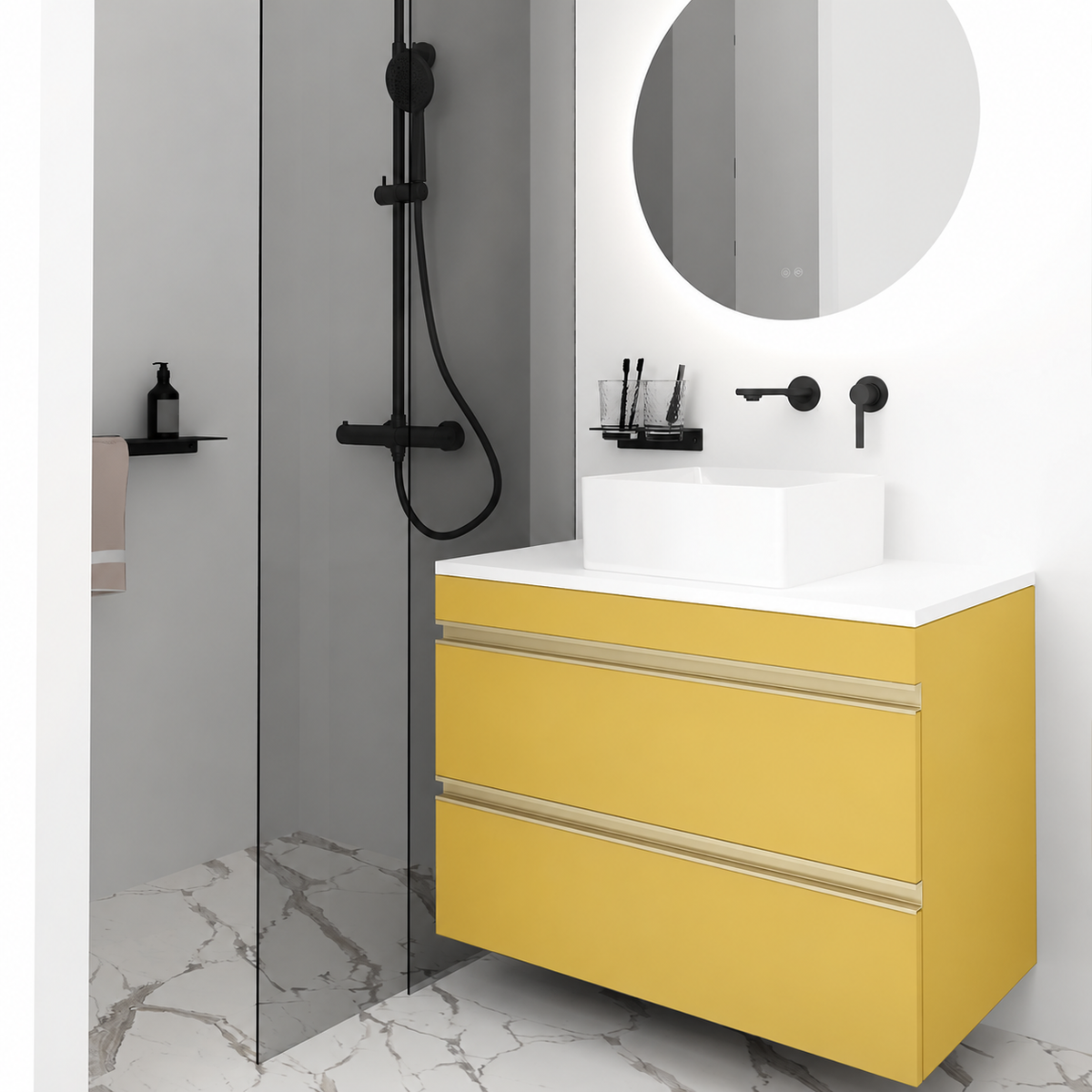 Orabella Vision 60 / 80 - Finish 168 / White countertop / Brushed Gold Gola