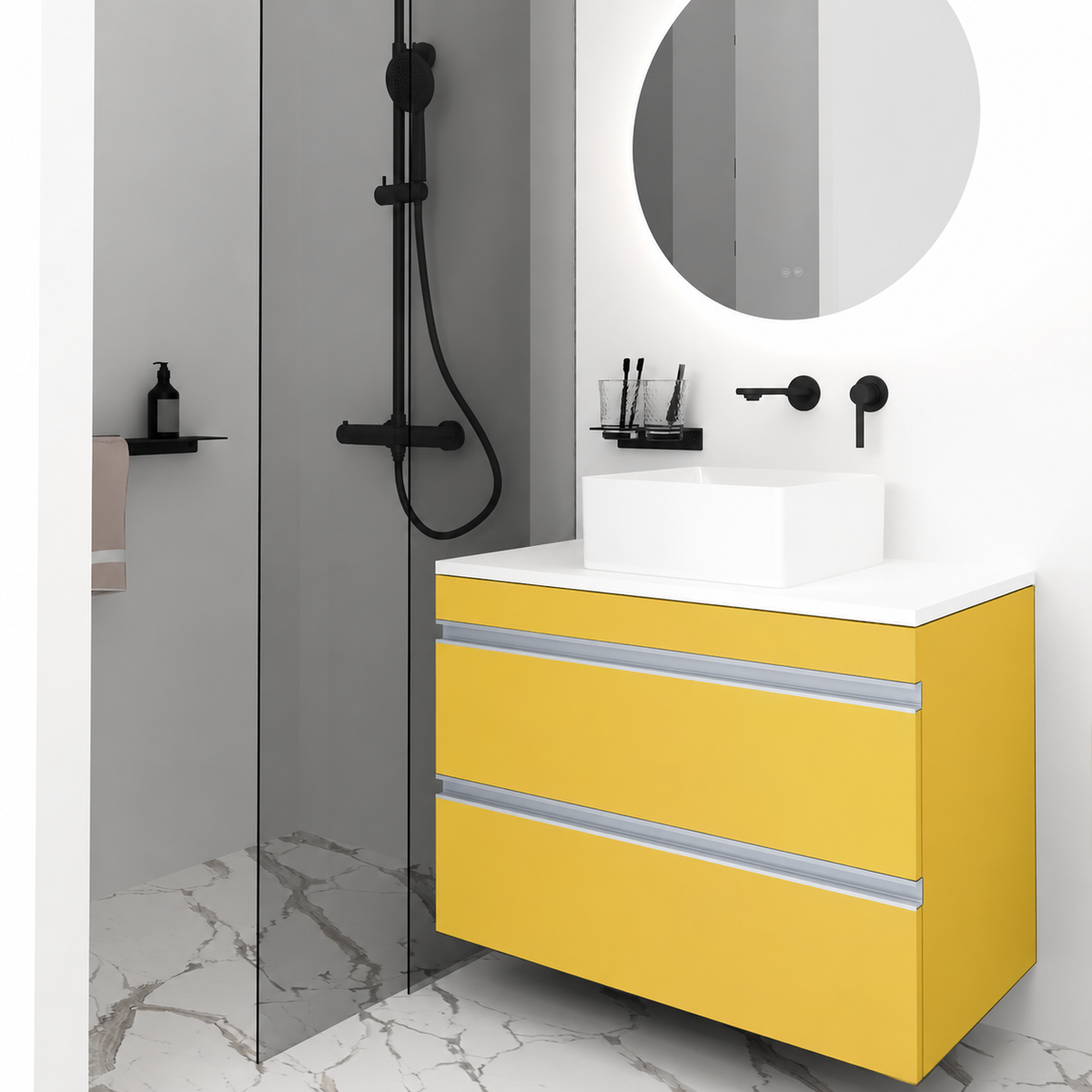 Orabella Vision 60 / 80 - Finish 168 / White countertop / Natural Aluminium Gola