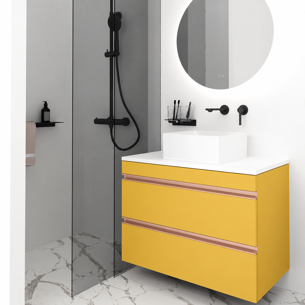 Orabella Vision 60 / 80 - Finish 168 / White countertop / Rose Gold Gola