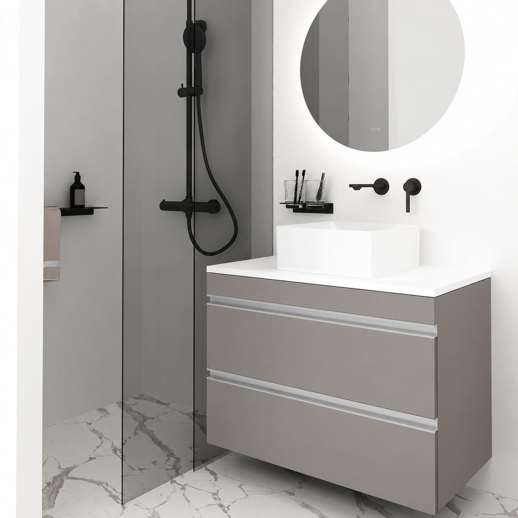 Orabella Vision 60 / 80 - Finish 194 / White countertop / Natural Aluminium Gola
