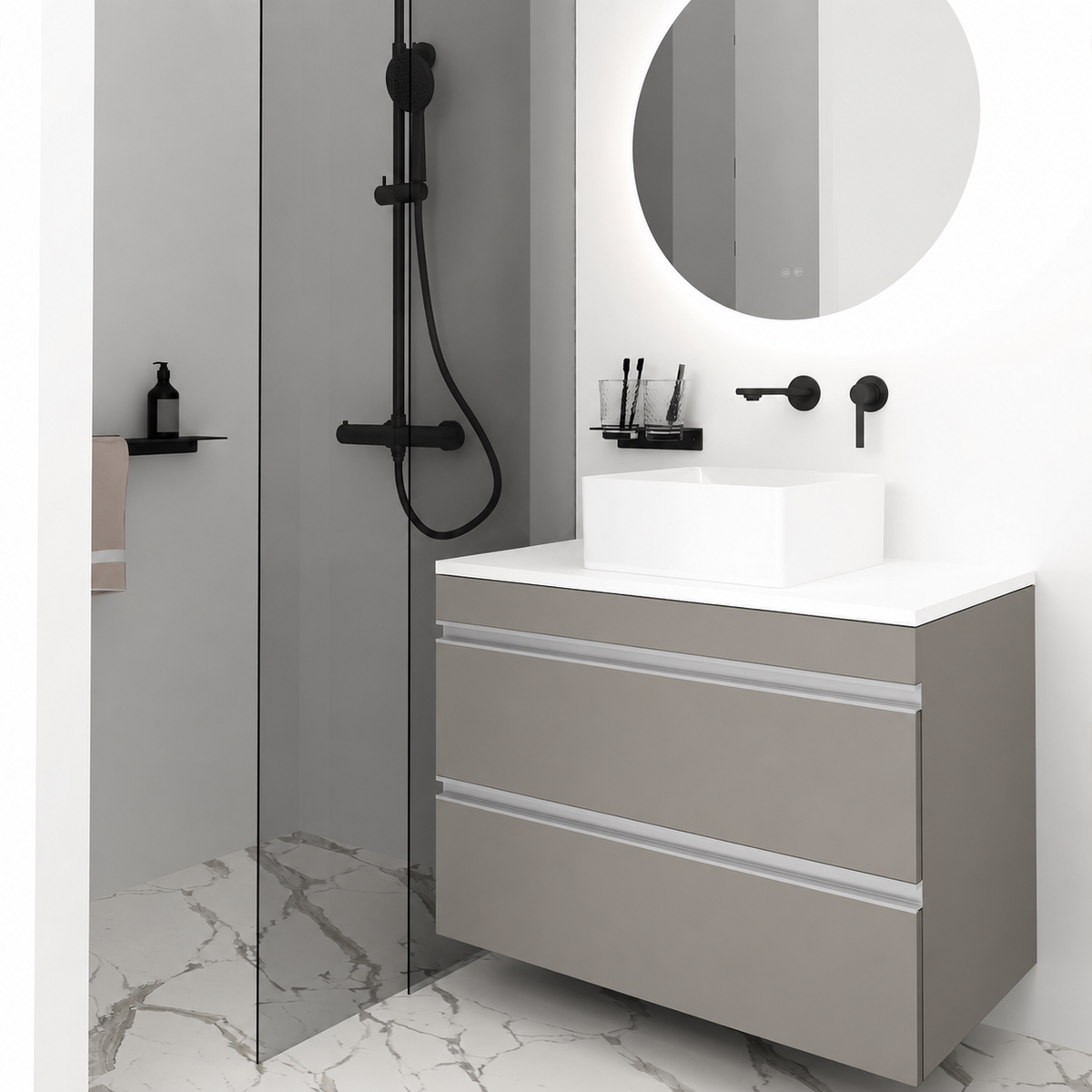 Orabella Vision 60 / 80 - Finish 194 / White countertop / Natural Aluminium Gola