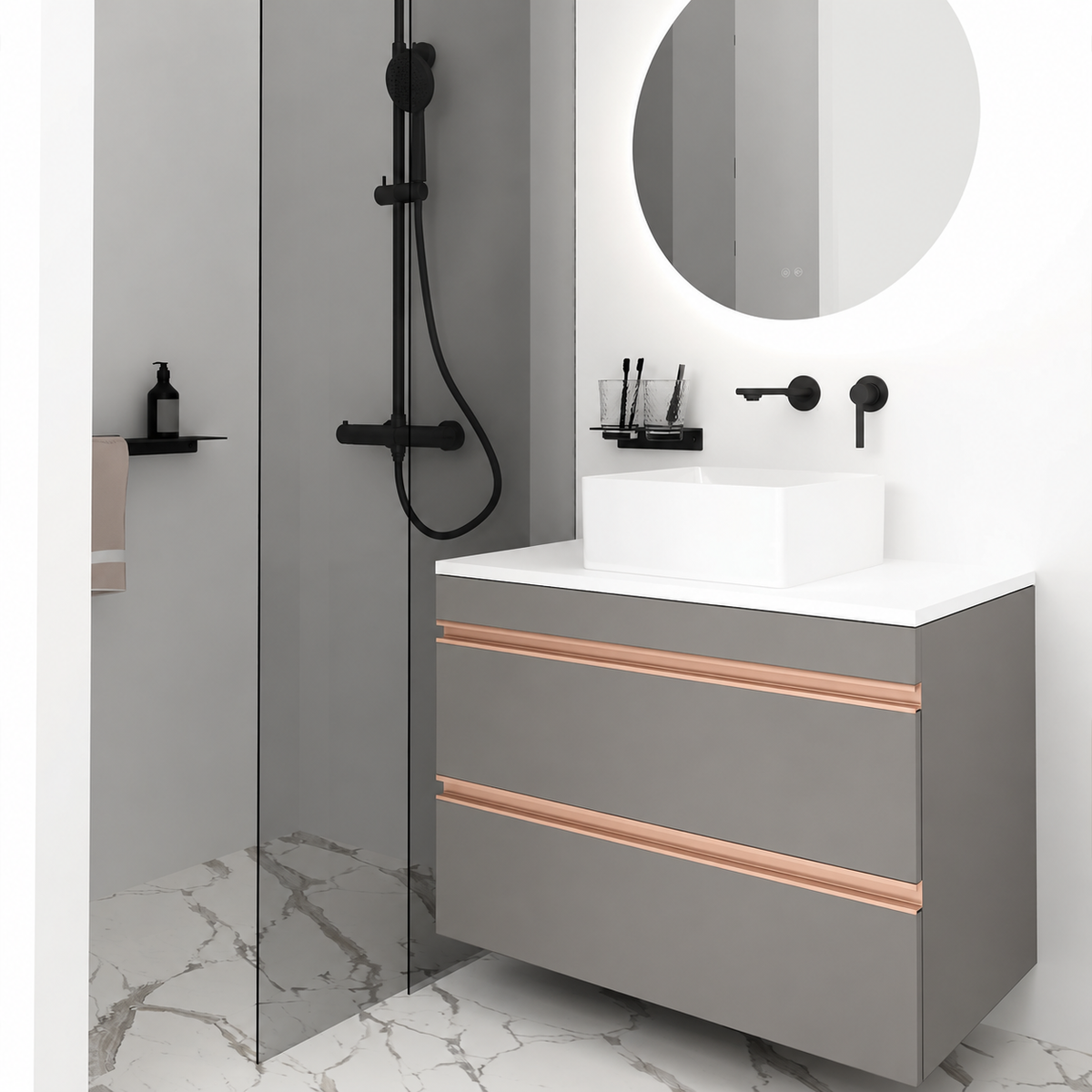 Orabella Vision 60 / 80 - Finish 194 / White countertop / Rose Gold Gola