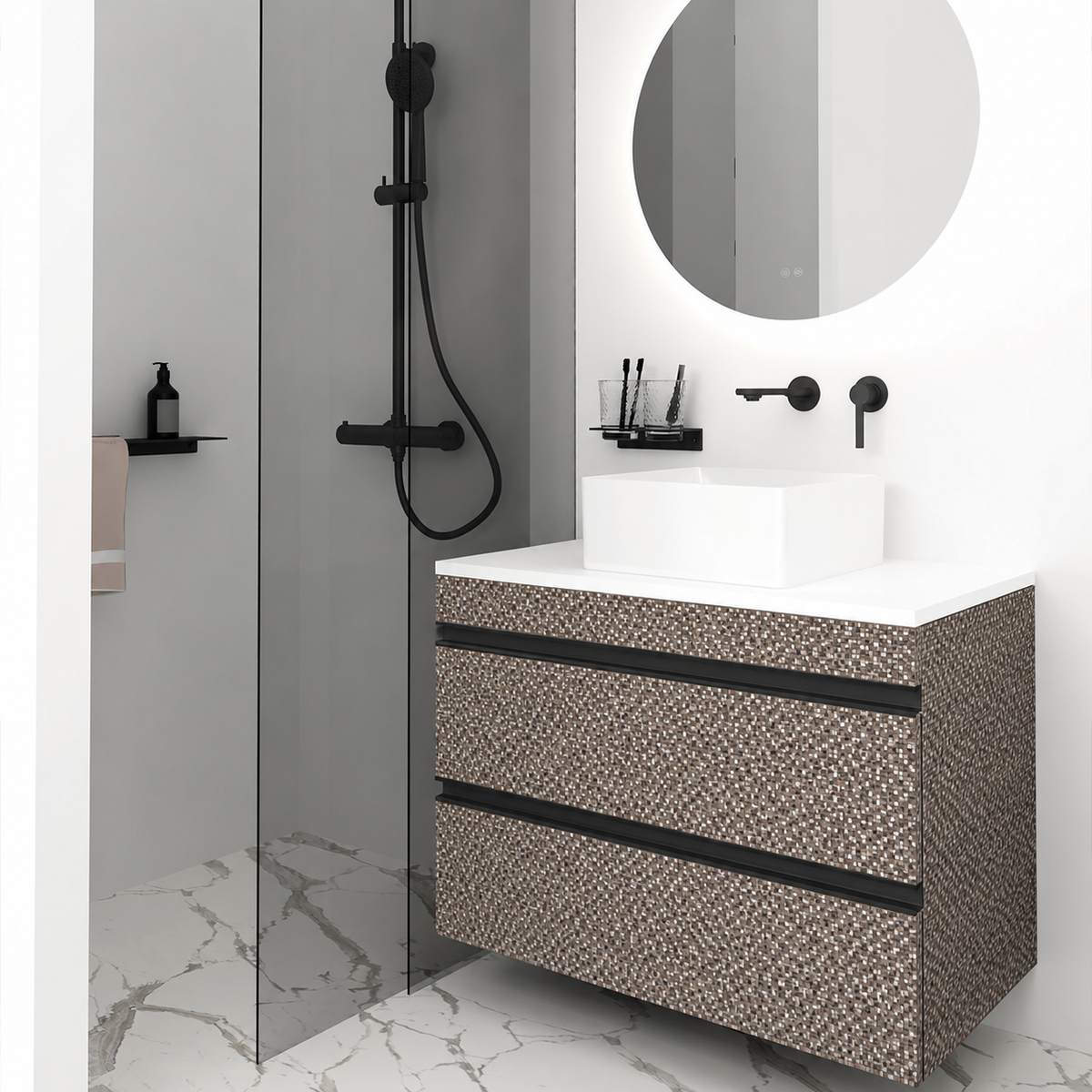 Orabella Vision 60 / 80 - Finish 245 / White countertop / Matt Black Gola
