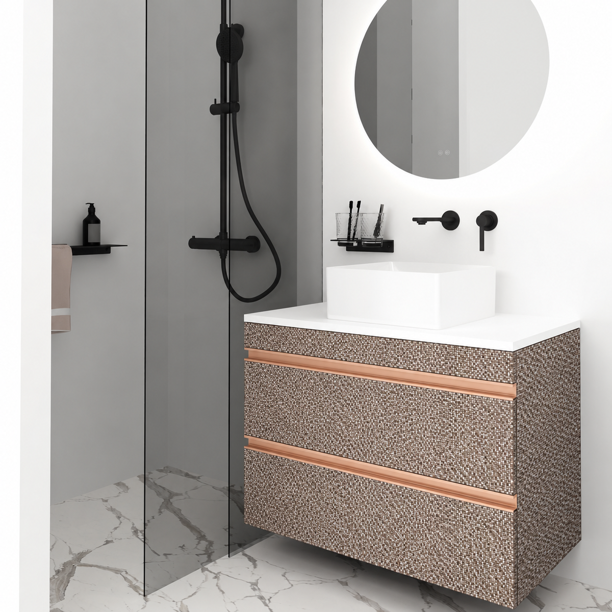 Orabella Vision 60 / 80 - Finish 245 / White countertop / Rose Gold Gola