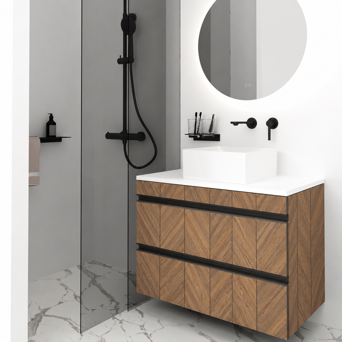 Orabella Vision 60 / 80 - Finish 270 / White countertop / Matt Black Gola