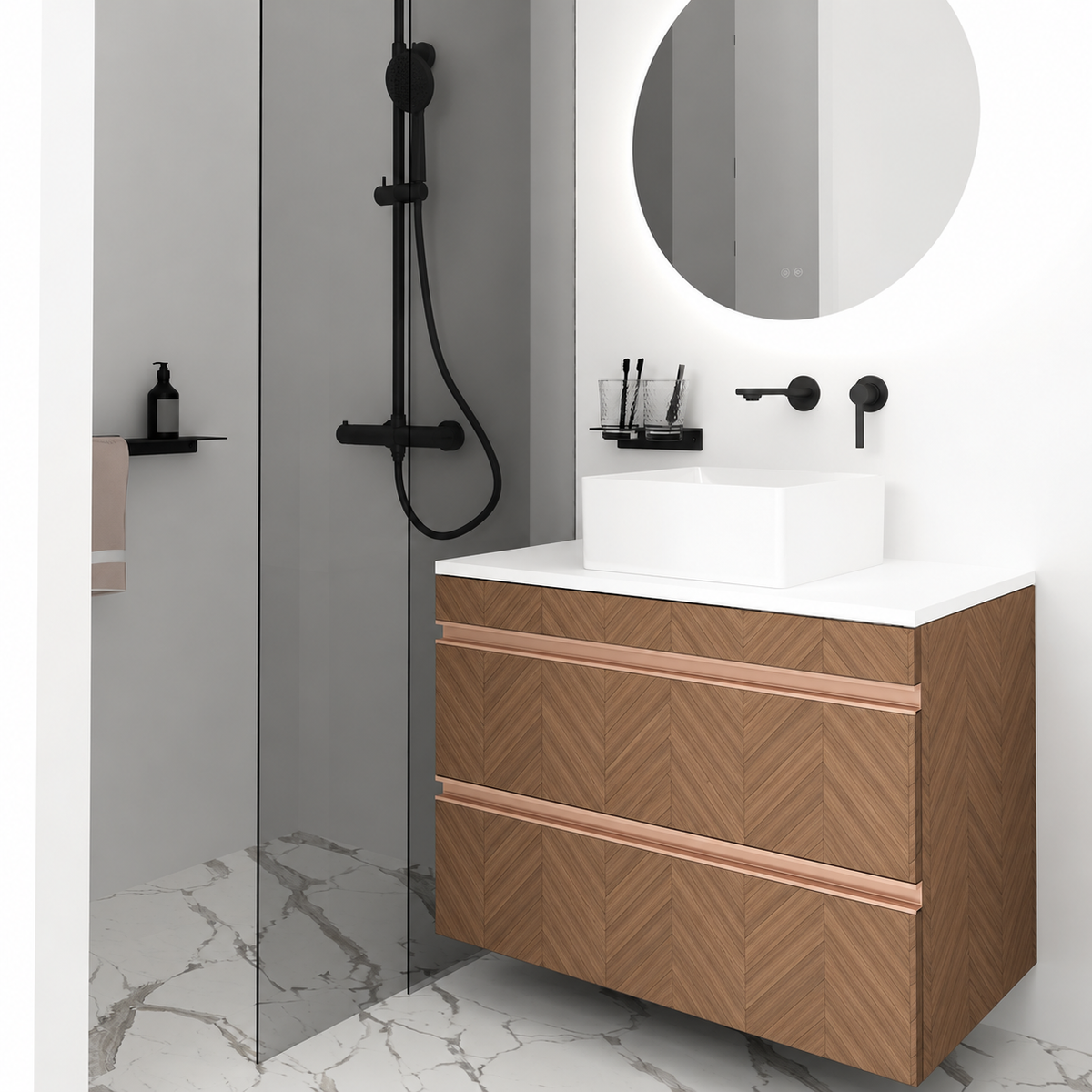 Orabella Vision 60 / 80 - Finish 270 / White countertop / Rose Gold Gola