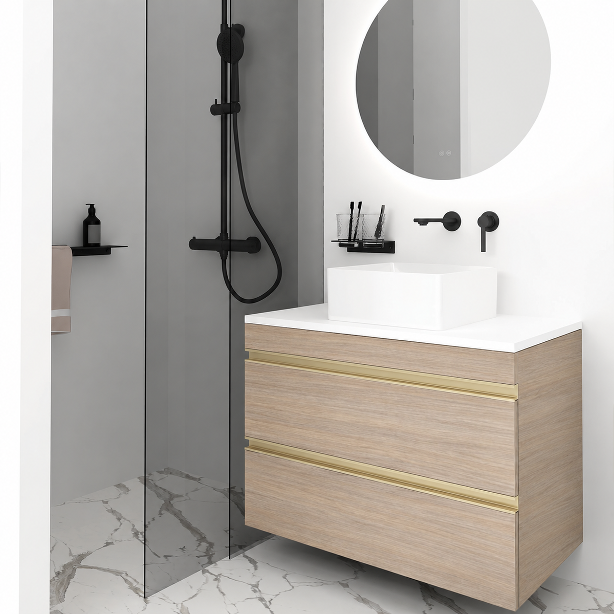 Orabella Vision 60 / 80 - Finish 326 / White countertop / Brushed Gold Gola